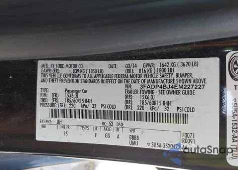 2014 Ford Fiesta Se from USA, damaged, VIN 3FADP4BJ4EM227227
